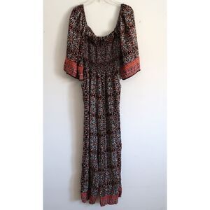 Angie Short Sleeve Shirred Floral Jumpsuit - Size Medium